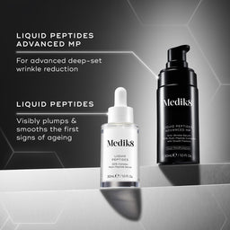 Medik8 Liquid Peptides skincare products on a gray background