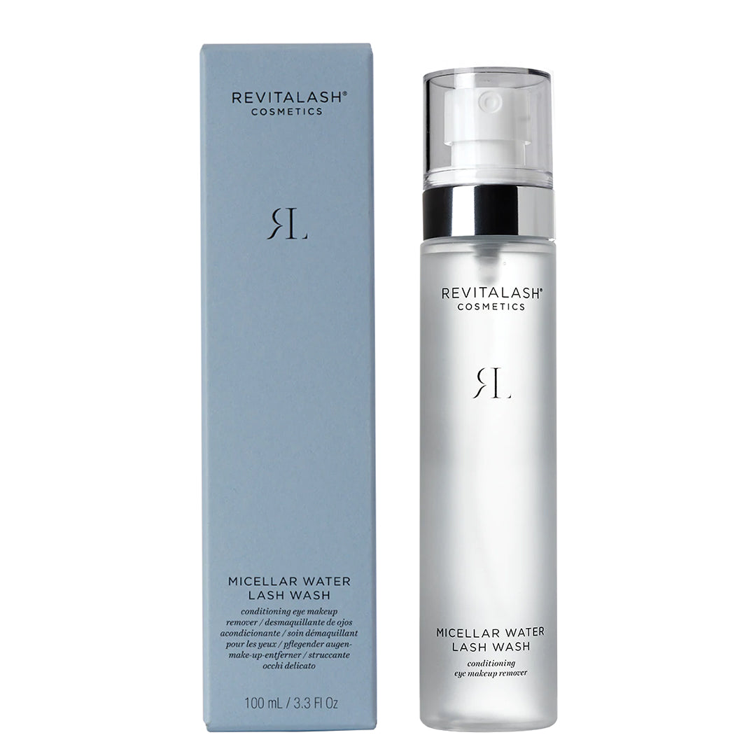 Revitalash Micellar Water Lash Wash bottle and packaging on a white background