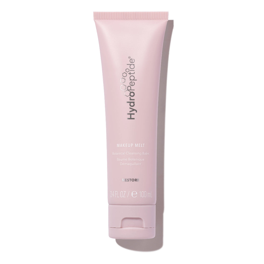 Pink tube of HydroPeptide skincare product on a white background