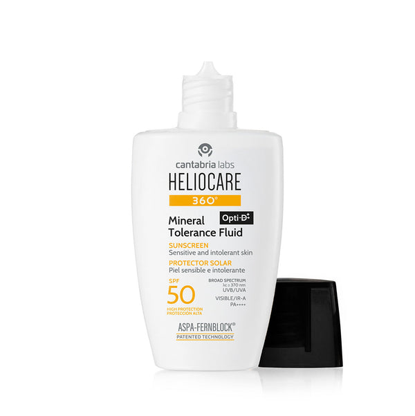 Heliocare sunscreen bottle on a white background