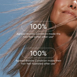 Woman with flowing hair against a blue background, featuring text about hair conditioners.