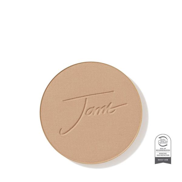 Round beige compact powder with 'Jane' branding on a white background