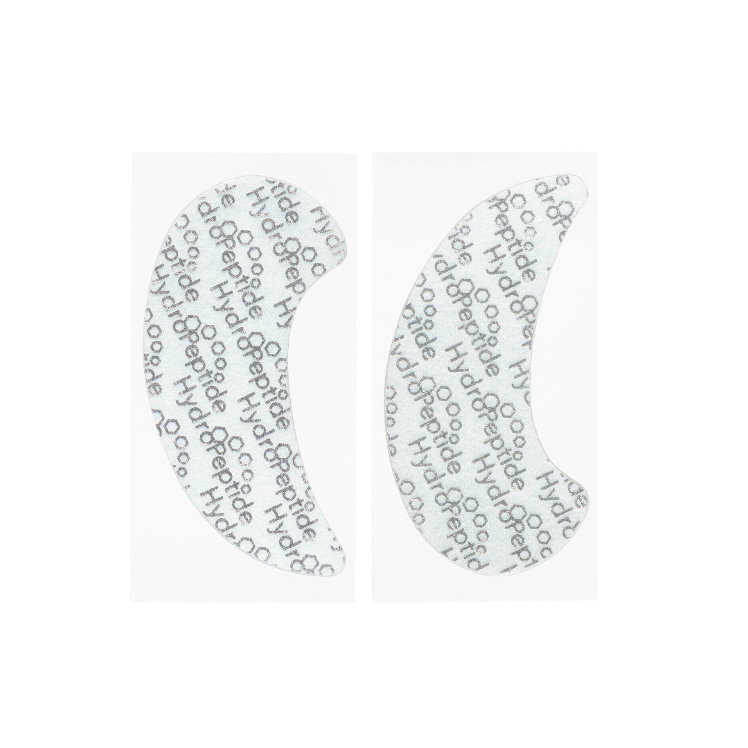 Two clear eye patches with text on a white background