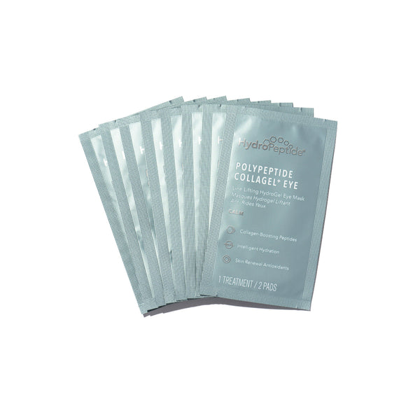 Pack of hydropeptide eye treatment pads on a white background