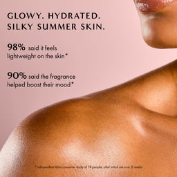 Advertisement for skincare product with a close-up of skin and text about product benefits on a pink background.