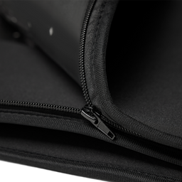 Close-up of a black zipper on a black bag