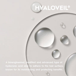 Hyaloveil product with droplets on a light gray background