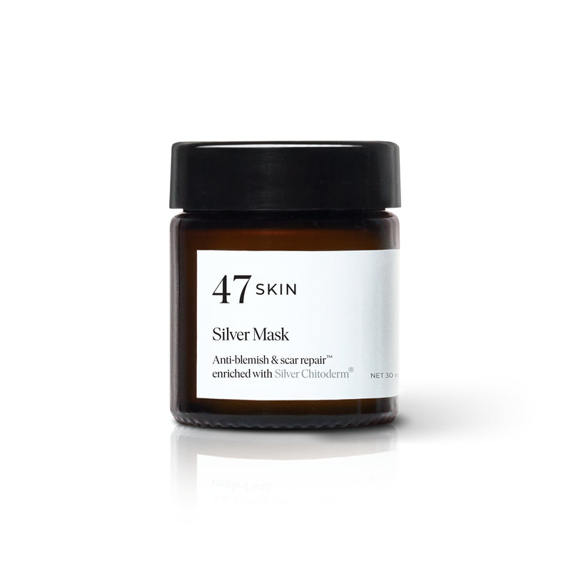 47 Skin Silver Mask jar on a white background