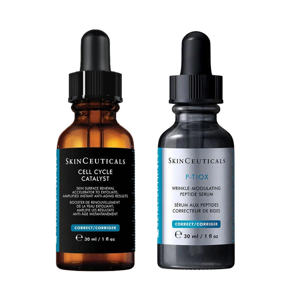 Two SkinCeuticals skincare serum bottles on a white background