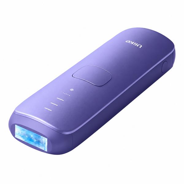 A purple handheld laser hair removal device with a blue light window on one end, shown on a solid white background. The brand name 'Ulike' is visible in white on the top surface.