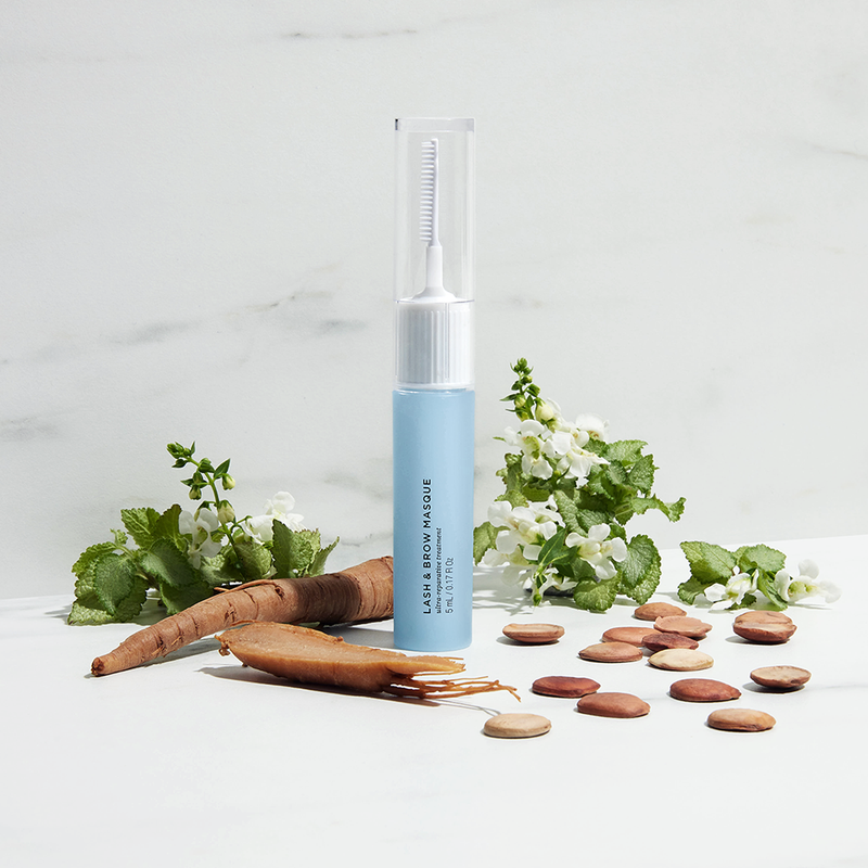 Revitalash Lash & Brow Masque in the middle of the products raw ingredients 