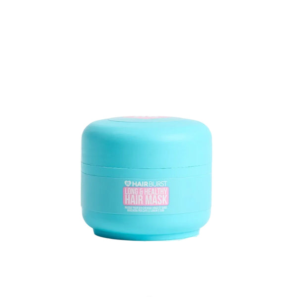 A small round turquoise blue jar of Hair & Skin Rescue Hair Mask by Hair & Skin Expert, set against a clean white background with a soft reflection below.
