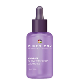 Purple bottle of Pureology Hydrate Glow Catcher Oil on a white background