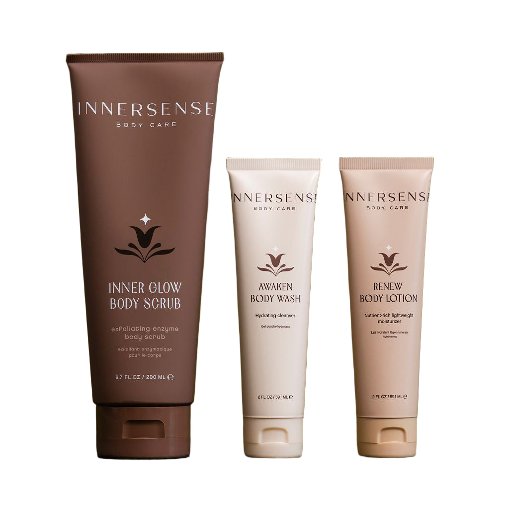 Three Innersense body care products on a white background