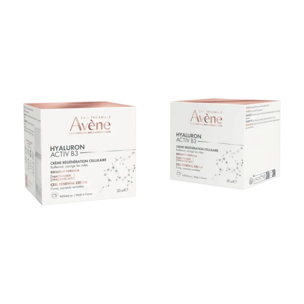 Two boxes of Avene Hyaluron Activ B3 cream on a white background