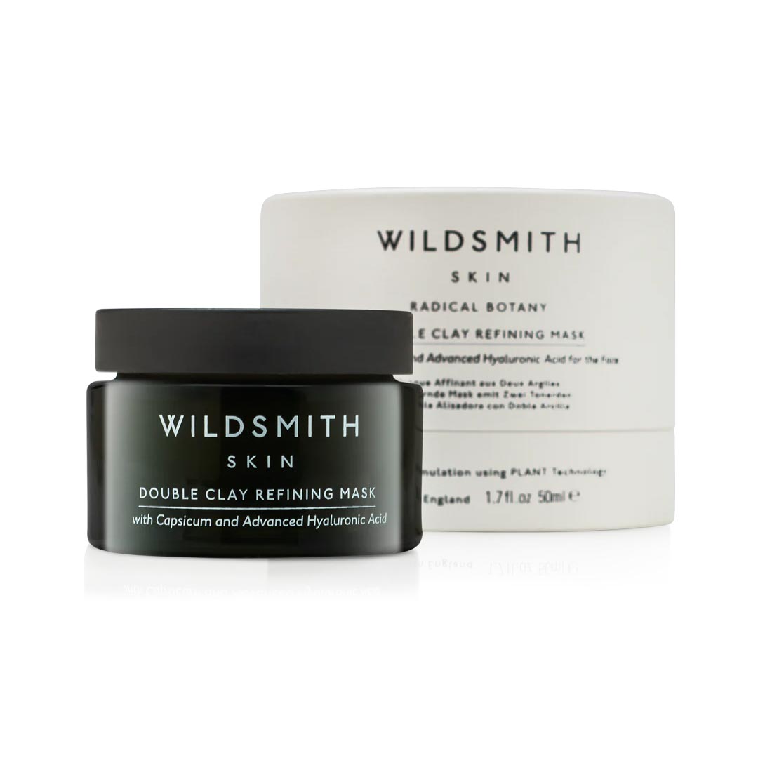 Dark green Wildsmith Skin Double Clay Refining Mask 50ml tub with white box